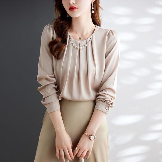 娜璐多 气质时尚设计感衬衣2023春秋新款轻熟风长袖衬衫休闲百搭圆领小众 商品图3