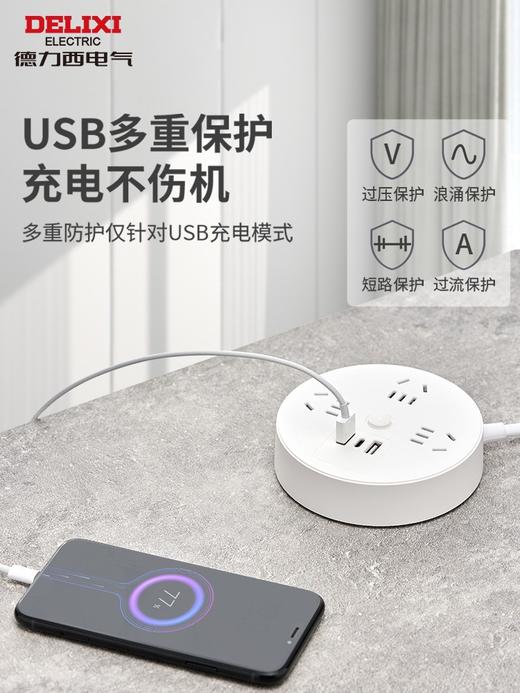 德力西圆盘插座宿舍用圆形插排多孔接拖插线板插板排插usb多功能 商品图2