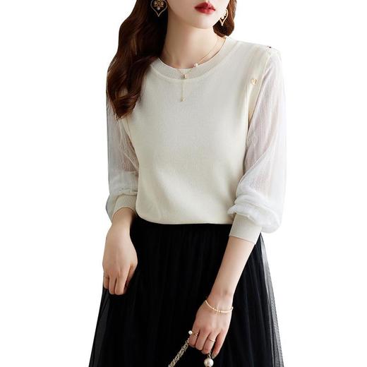 娜璐多 蕾丝拼接针织衫女早秋新款2023时尚气质内搭打底上衣女设计感小众 商品图4