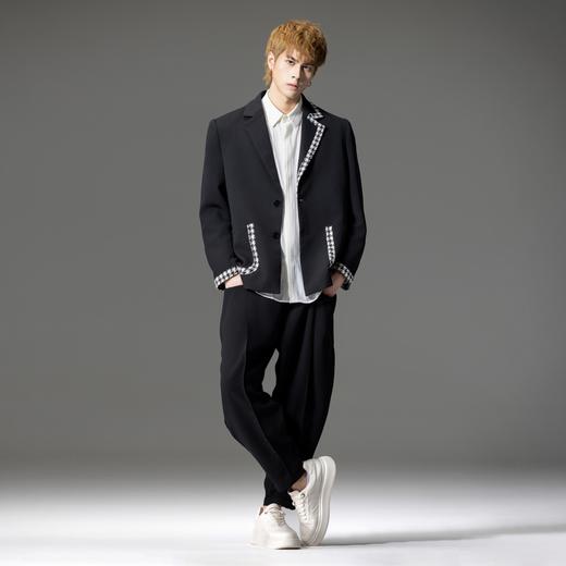 PINLI品立裁魂2023秋季新品男士休闲小西装千鸟格拼接西服外套潮BC233106031 商品图4