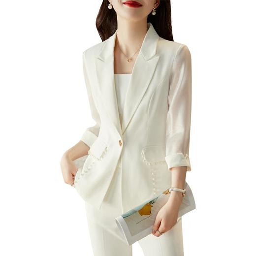 娜璐多 绿色西装套装女七分袖夏季薄款高级感通勤装气质女神范休闲小西服 商品图4