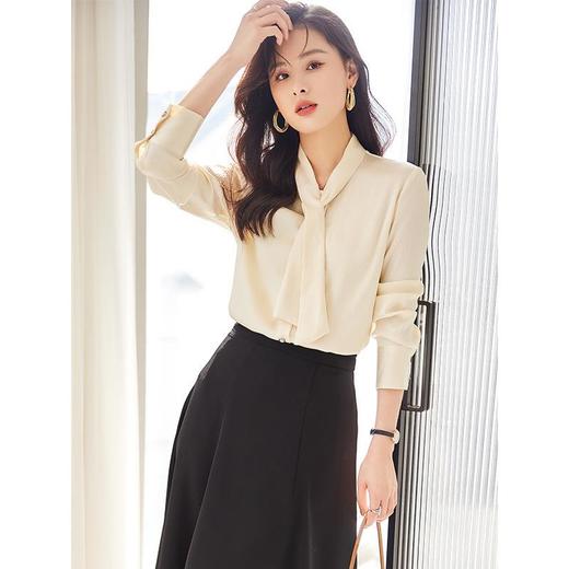 娜璐多 白色衬衫女2023秋季新款飘带设计感气质长袖上衣搭配半身裙两件套 商品图1