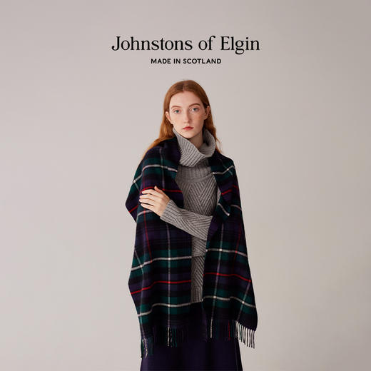 Johnstons of Elgin经典纯羊绒宽幅围巾 格纹 商品图1