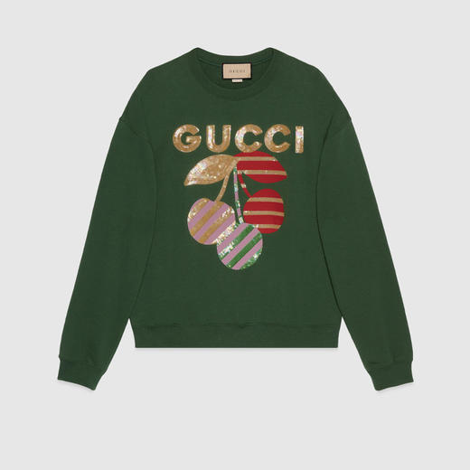 GUCCI 古驰 女士樱桃印花棉质卫衣 绿色 756354 XJFVY 3754 商品图0