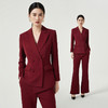 IWY/高级感红色西装外套女秋季气质女神范阔腿裤正式场合主持职业套装CP11358 商品缩略图3