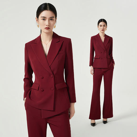 IWY/高级感红色西装外套女秋季气质女神范阔腿裤正式场合主持职业套装CP11358 商品图3