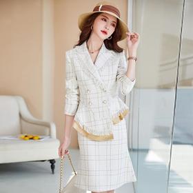 娜璐多 格子高腰裙套装2023春秋休闲气质通勤时尚长袖洋气小香风上衣外套