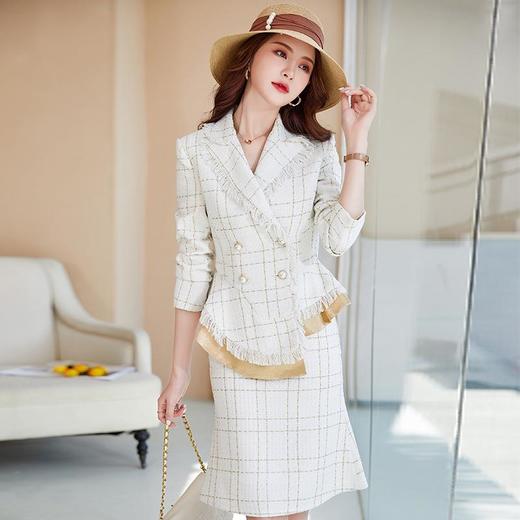 娜璐多 格子高腰裙套装2023春秋休闲气质通勤时尚长袖洋气小香风上衣外套 商品图0