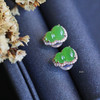 18K玫瑰金和田玉（碧玉）葫芦满钻耳饰/单面葫芦6*8mm/苹果绿 商品缩略图3