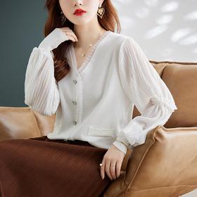 娜璐多 温柔风荷叶边女式针织衫2023初秋新款设计感时尚气质长袖上衣女