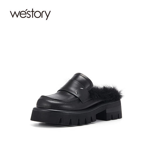 westory秋季新品英伦包头半拖懒人小众设计师真皮平底鞋W23CM73671 商品图1