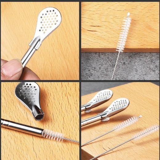 304不锈钢吸管勺子两用创意咖啡搅拌勺环保饮管果汁奶茶过滤吸管 商品图6