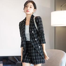 娜璐多 时尚套装女2022秋季新款西装外套纯色休闲西装通勤正装两件套套装