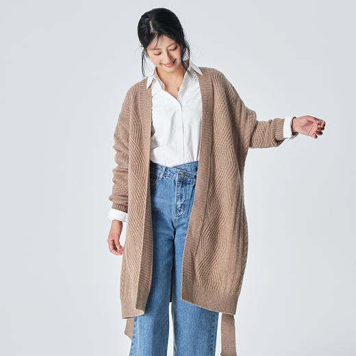 馥迦慵懒宽松绞花羊毛长开衫 NG-856 商品图3