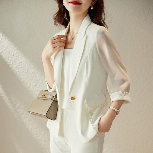 娜璐多 绿色西装套装女七分袖夏季薄款高级感通勤装气质女神范休闲小西服 商品图1