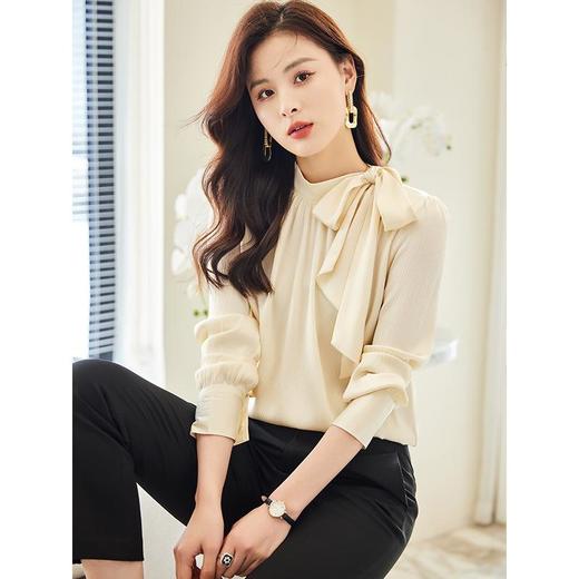 娜璐多 时尚衬衫套裙女2023秋季新款名媛轻熟风洋气蝴蝶结衬衣半身裙套装 商品图2