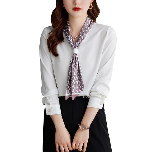 娜璐多 2023秋季新款长袖通勤女式衬衫设计小众时尚气质领巾内搭上衣女 商品图4