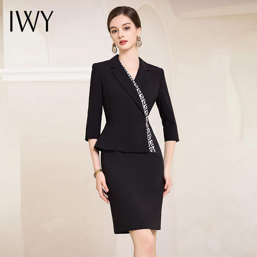 IWY/气质黑色西装连衣裙女初秋款七分袖绑带包臀裙售楼部工作服Q994 商品图4
