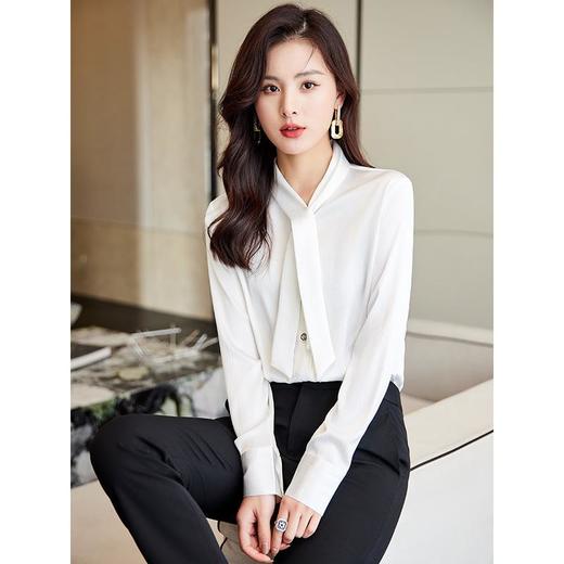 娜璐多 白色衬衫女2023秋季新款飘带设计感气质长袖上衣搭配半身裙两件套 商品图2