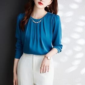 娜璐多 气质时尚设计感衬衣2023春秋新款轻熟风长袖衬衫休闲百搭圆领小众