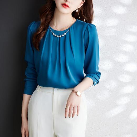 娜璐多 气质时尚设计感衬衣2023春秋新款轻熟风长袖衬衫休闲百搭圆领小众 商品图0