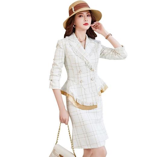 娜璐多 格子高腰裙套装2023春秋休闲气质通勤时尚长袖洋气小香风上衣外套 商品图4