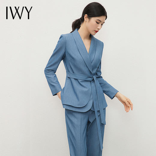 IWY/蓝色正式场合职业套装女士西装上班通勤女装西服珠宝店绑带工作服CP13142 商品图3