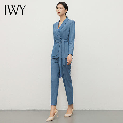 IWY/蓝色正式场合职业套装女士西装上班通勤女装西服珠宝店绑带工作服CP13142 商品图1
