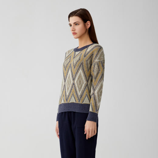 【菱形撞色羊绒衫】羊绒世家秋冬新品女士新品内搭保暖毛衣 商品图2