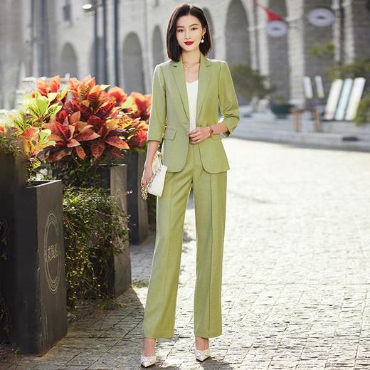娜璐多 绿色阔腿裤西装套装女夏薄款2023高级感新款气质休闲七分袖小西服 商品图0