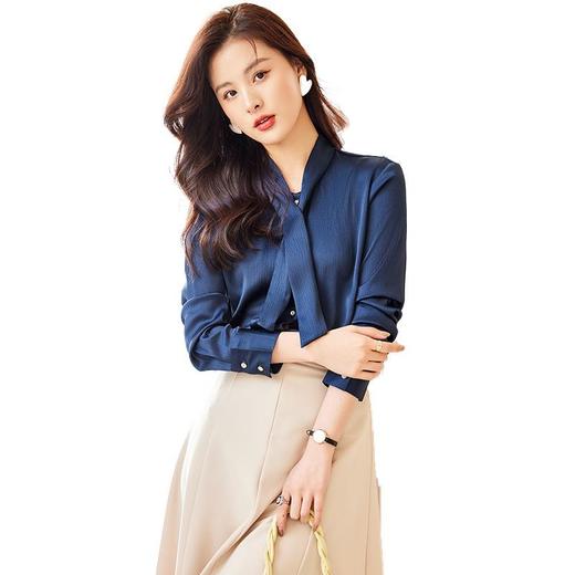 娜璐多 白色衬衫女2023秋季新款飘带设计感气质长袖上衣搭配半身裙两件套 商品图4