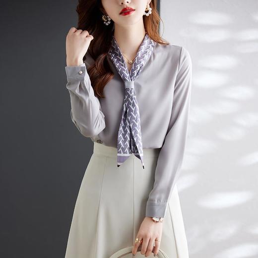 娜璐多 2023秋季新款长袖通勤女式衬衫设计小众时尚气质领巾内搭上衣女 商品图2