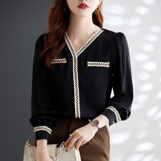 娜璐多 2023年春秋衬衣打底衫女百搭衬衫小香风V领时尚新潮别致显 商品图2
