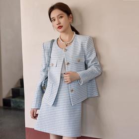 娜璐多 气质名媛小香风套装2023秋季新款港风复古粗花呢外套半身裙两件套