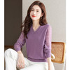 蕾丝v领针织衫秋季2023新款内搭薄款毛衣洋气紫色打底衫CC-MY8994 商品缩略图0