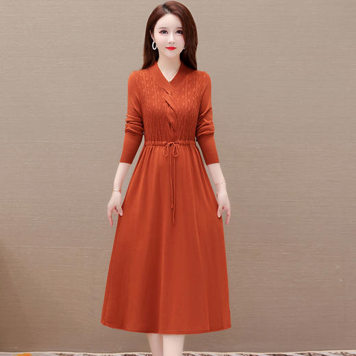 秋季新款，针织裙拼结假两件中长裙长袖A字裙纯色连衣裙QYM-XY-23LX521-Y 商品图0