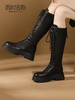 西村名物2023秋季新品系带长筒骑士靴不过膝长靴粗腿厚底女T23DQ45821 商品缩略图2