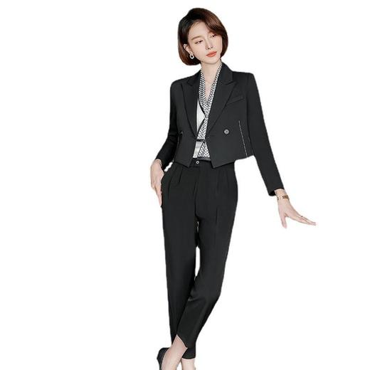 娜璐多 时尚短款小西装套装女春秋2023新款小个子显高休闲西服外套两件套 商品图4
