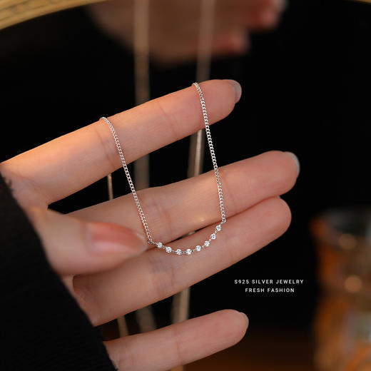 【舞纱】S925银一字微笑锆石项链【YXS-F1671】 商品图1