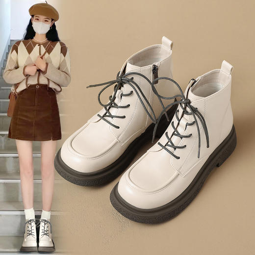 ZHR马丁靴女 2023秋冬新款休闲百搭黑色圆头短靴甜酷风潮流马丁靴 商品图4