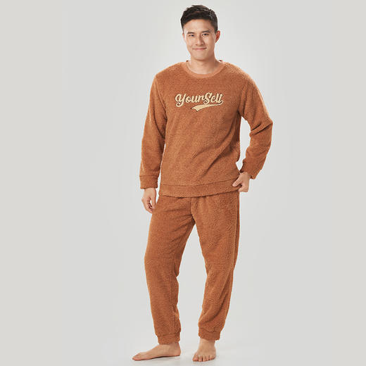 都市丽人都市锋尚长毛绒男士米粒绒厚款长袖长裤类家居服套装新年本命年红品FH32J2 商品图0