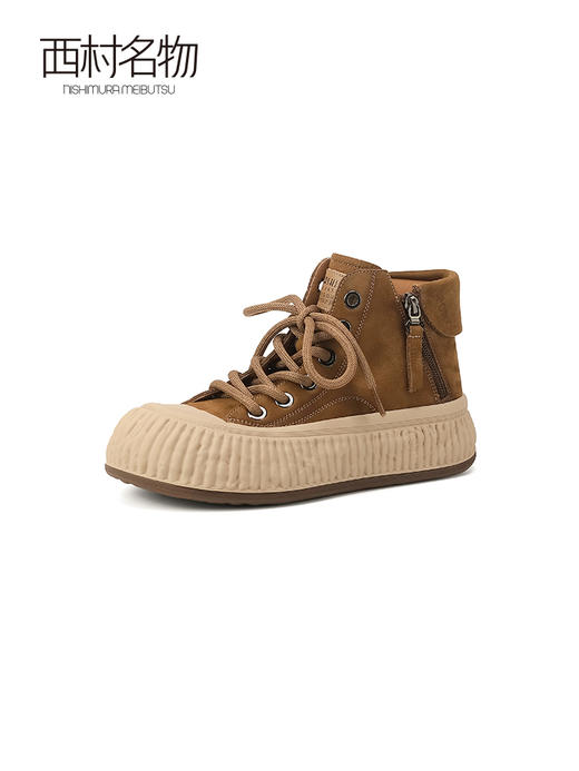 西村名物2023秋季新款真皮系带丑萌松糕大头娃娃马丁靴T23DS44181 商品图0