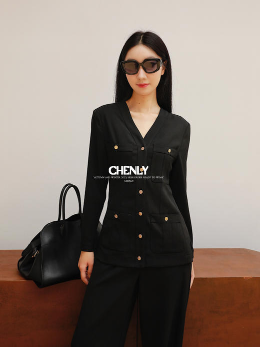 不退不换！不退不换！CHENLY 中古香风金扣显瘦醋酸套装 商品图4