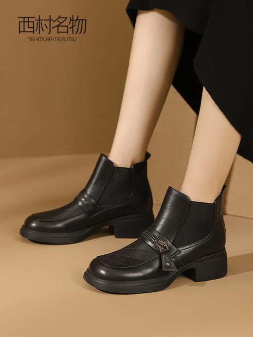 西村名物2023秋季新款甜酷显瘦真皮马丁靴T23DS44131 商品图2