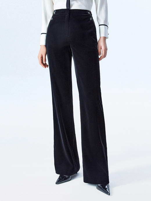 L1朗姿 高腰法式黑色丝绒显瘦长裤 职业西裤 LCSP03VPT131 商品图1