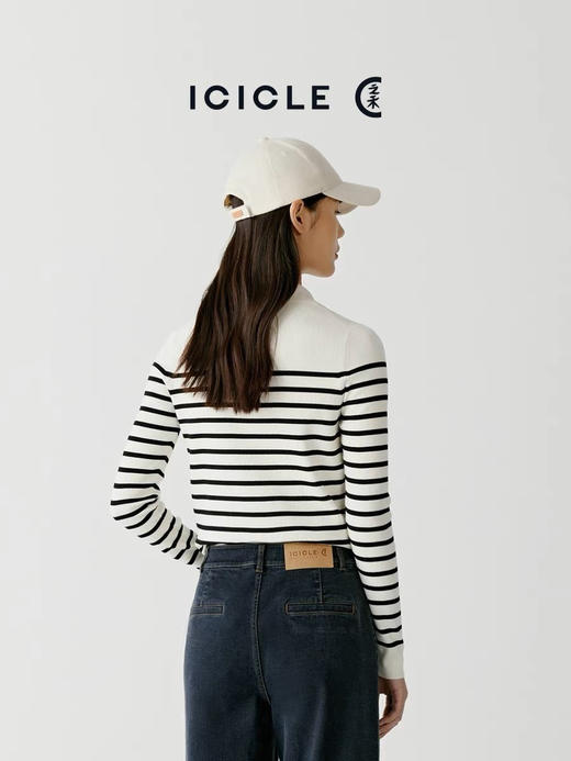 【断码 清仓 凑单】 薄款针织翻领条纹开衫 IC小禾 莱茵河边轻盈减龄薄款 超细织棉条纹 翻领开衫 商品图5