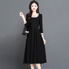 QYM-231325新款拼结花边领品纯色中长裙长袖裙高腰A字裙 商品缩略图1