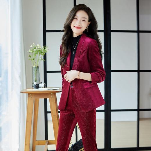 娜璐多 金丝绒西服套装女秋季新款休闲气质女神范修身小西服微叭裤两件套 商品图3