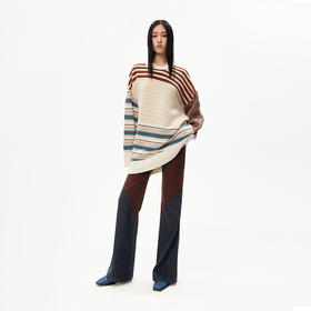 lost in echo设计师品牌花色拼接圆领毛织连衣裙长款毛衣宽松版型