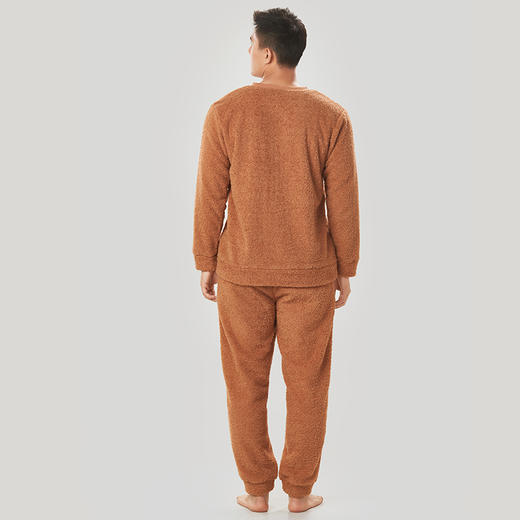 都市丽人都市锋尚长毛绒男士米粒绒厚款长袖长裤类家居服套装新年本命年红品FH32J2 商品图2